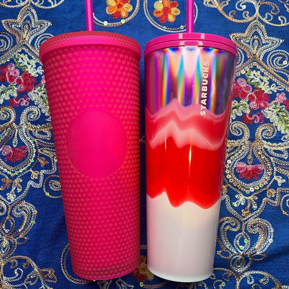 Pink steel and plastic Starbucks cup bundle set